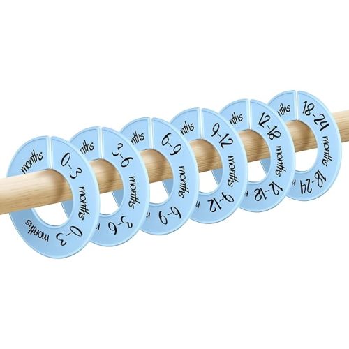Pro Goleem Baby Closet Dividers Blue Baby Closet Organizer for Nursery Baby Clothes Size Age Dividers Fits 1.5" Rod 6 PCS