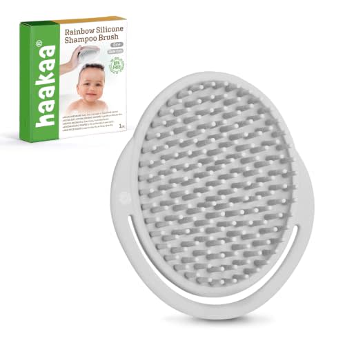Haakaa Silicone Shampoo Brush, Cradle Cap Brush,Baby Bath Essentials, Grey | Baby Hair Scrubber with Soft Silicone Bristles, Easy to Grip for Washing Baby Hair and Scalp at Bath Time