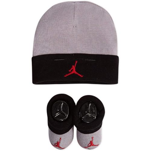 Nike Jordan Infant Baby Hat and Booties Set (Black(LJ0102-K41)/Red, 0-6 Months)