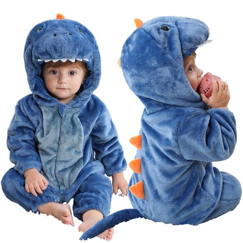 MICHLEY Unisex Baby Animal Costume Winter Autumn Flannel Hooded Romper Cosplay Jumpsuit