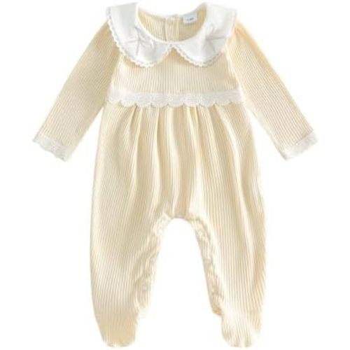 Newborn Girls Coming Home Outfit Bow Print Long Sleeve Smocked Romper Doll Collar Jumpsuit Baby Girl Fall Clothes