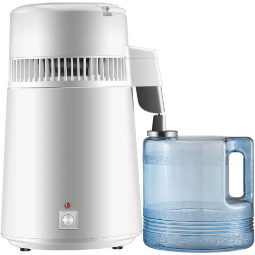 VEVOR Stainless Steel Water Distiller 750W Water Distillation Kit 1.1 Gallon/4 L Water Distiller Home Countertop Connection Bottle Food-Grade Outlet Glass Container (White),FDA Listed