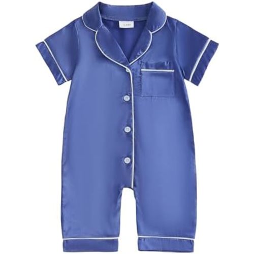 Baby Girl Boy Pajamas Button Down Romper Jumpsuit Short Sleeve Nightgown Newborn Sleepwear Cute One-Piece Summer Pjs