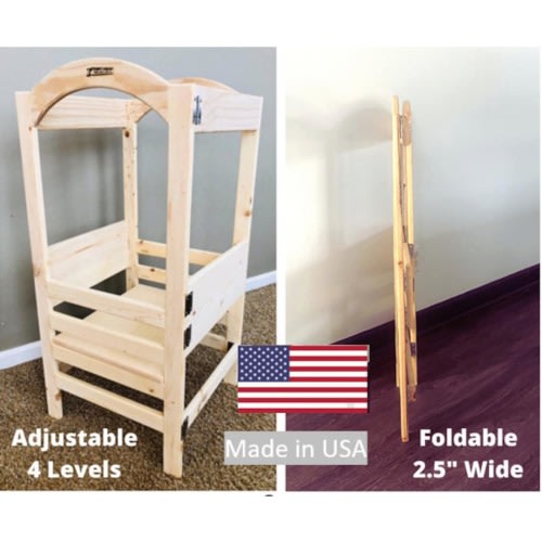 Foldable Kitchen tower Helper, Kitchen Tower Helper , Toddler Step Stool,Montessori Tower Learning,Adjustable/Collapsible