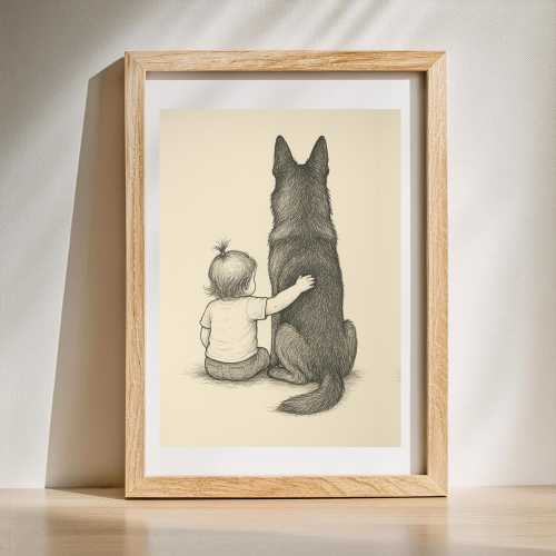 Custom Dog and Girl Portrait | Pet and Owner Sketch Wall Art | Best Friend Digital Download | Dog Mom Gift | Personalized Pet Drawing