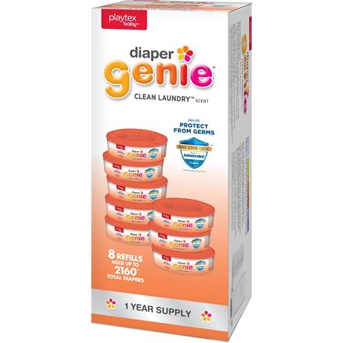 Diaper Genie Playtex Clean Laundry Refill Bags, Ideal for Diaper Pails, Registry Gift Set, Pack of 8, 2160Count