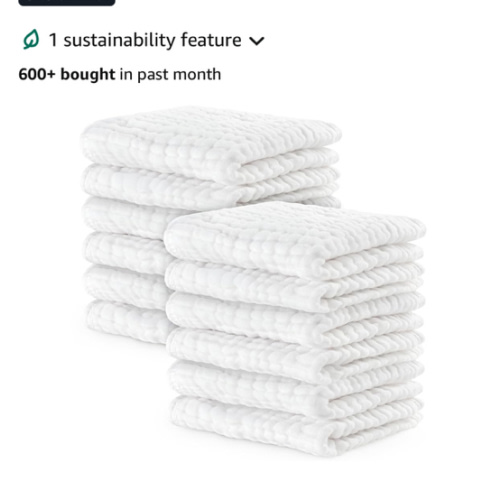 Comfy Cubs Muslin Baby Washcloths 10 Pack - Soft 6-Layer Cotton Wash Cloths for Sensitive Skin - 10"x10" Large, Gentle, Absorbent Infant Essentials for Newborn and Toddlers - White