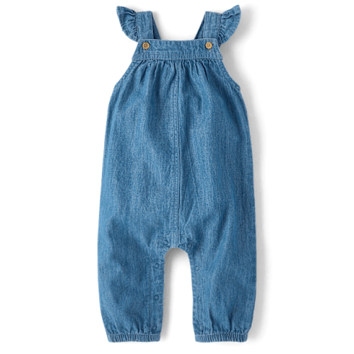 Baby Girls Chambray Flutter Overalls - Blue
