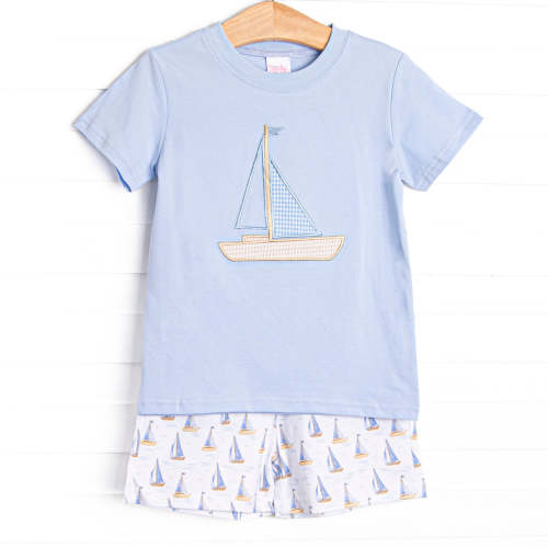 Sails and Sunshine Applique Short Set, Blue – Stitchy Fish