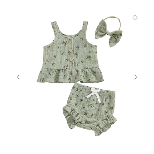 Olive Flower Peplum Set