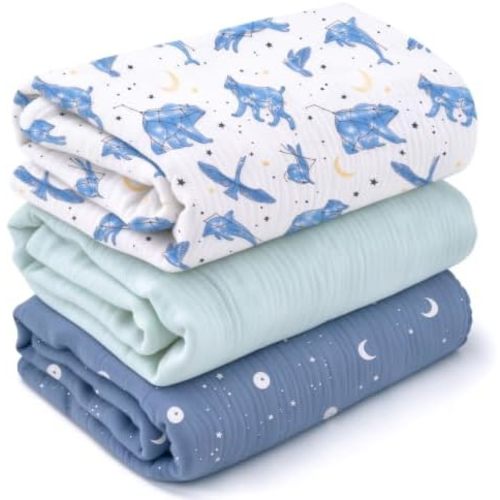 GLLQUEN BABY Muslin Swaddle Blankets for Newborn Boys, Large 40''x38''