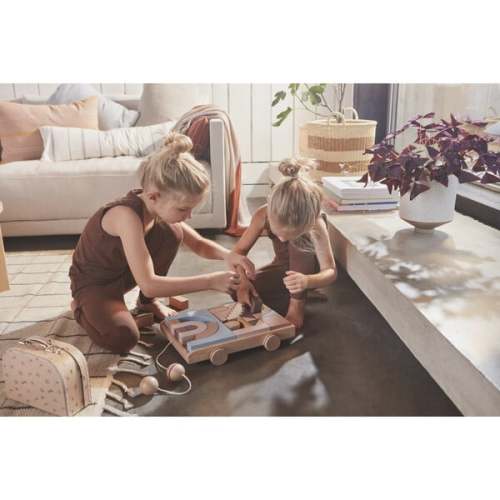 Wooden Rainbow Wagon with Blocks, Natural Beech - Oyoy | Maisonette