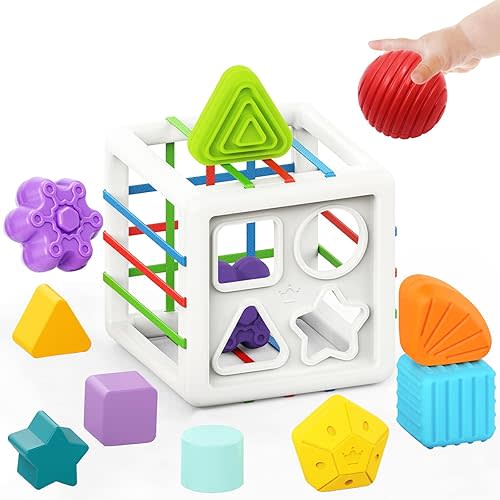 Baby Toys 3-6-12-18 Months Toddler,10 Pcs Montessori Toys for 1 1+ Year Old Baby Sensory Bin Toy, Colorful Cube Baby Learning Sorter Toy Christmas Birthday Gifts Stocking Stuffers for Kids 1-3