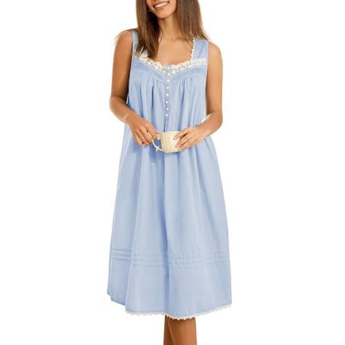 100% Cotton Nightgowns for Women Sleeveless Night Gown with Pockets,XS-5XL