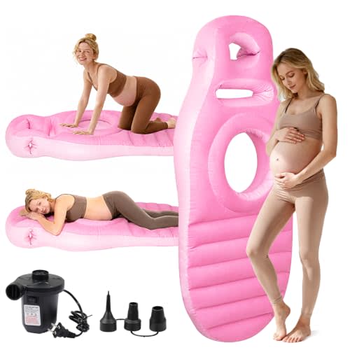 Inflatable Pregnancy Pillow for Stomach Sleeping Full Body Pregnancy Mattress with Belly Hole Maternity Airbed for Pregnant Women Back & Hip Pain Relief (Pink)