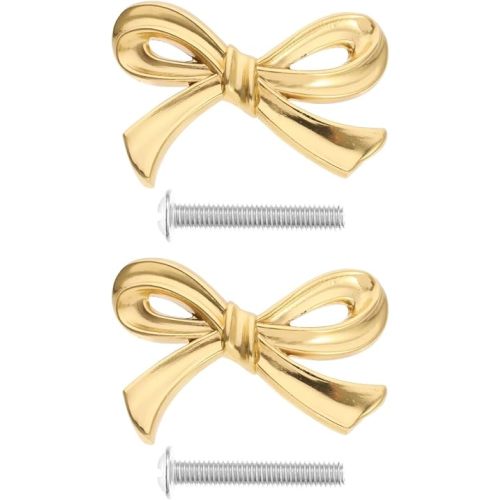 Brass Cabinet Knobs, 2pcs Gold Bow Drawer Knobs Decorative Bow Drawer Pulls Vintage Knob Hardware for Cupboard Dresser Wardrob