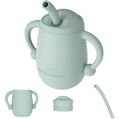Cuddle Campus 100% Silicone Baby Training Cup, Shatterproof Toddler Sippy Cups with Straw, Open Cup for Baby, 6+ Months 4 Oz