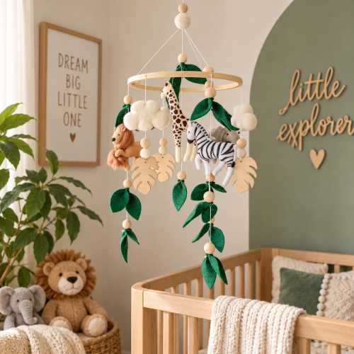 Safari Nursery Mobile, Jungle Baby Crib Mobile, Lion Giraffe Zebra Elephant Nursery Decor, Boho Baby Mobile, Baby Shower Gift