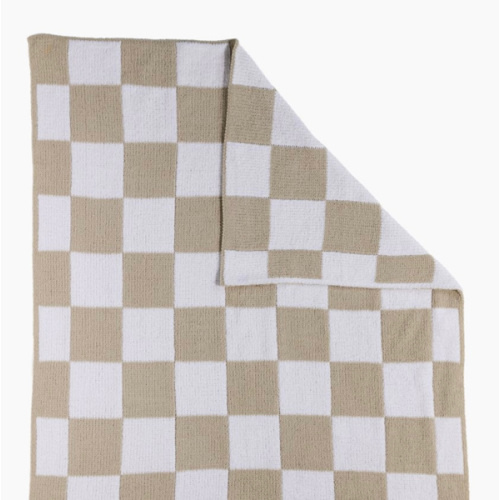Chenille Blanket - Checkered Taupe