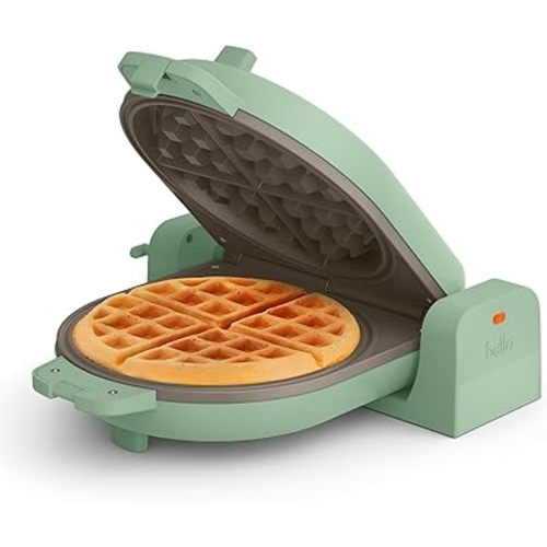 bella Flip-n-Store Waffle Maker with EverGood™ Ceramic Nonstick Coating, Fits-anywhere™ Kitchenware, Power Indicator Light, Cool Touch Handle & Cord Wrap, 7” Wide & 1" Deep Plates, 1000 Watt, Seaglass