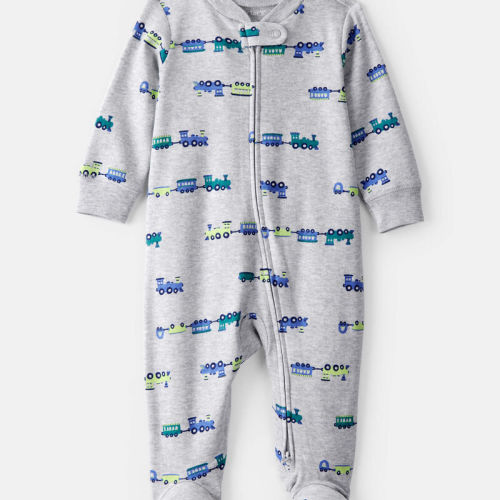 Baby Boy Train Cotton Long-Sleeve Snug Fit Sleeper - Grey | Carter’s Oshkosh Canada