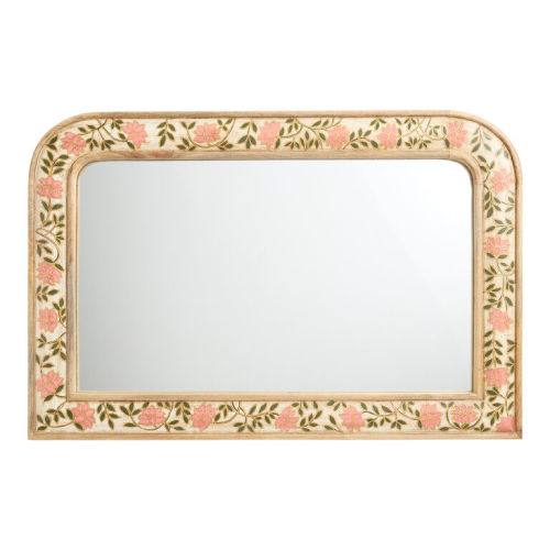 Mango Wood Arched Antique Floral Hand Painted Wall Mirror