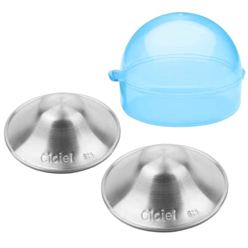 Ciciel The Original Silver Nursing Cups - Nipple Shield - Breastfeeding Essentials Must Haves - Nipple Shields for Breastfeeding Newborn - (Regular (Blue Case))