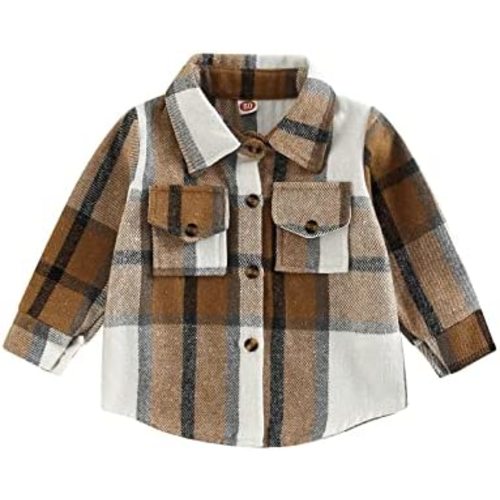 Toddler Flannel Shirt Jacket Plaid Long Sleeve Lapel Button Down Shacket Little Kids Boys Girls Shirts Coats Fall Tops