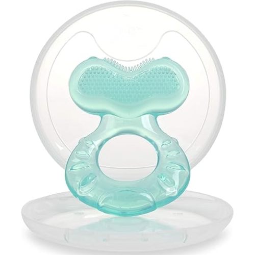 Nuby Silicone Teethe-EEZ Teether with Bristles, Includes Hygienic Case, Aqua (Pack of 1)