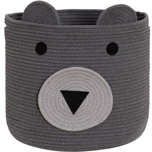 VK VK·LIVING Cotton Rope Bear Animal Basket Foldable Large Woven Storage Basket Baby Nursery Cute Laundry Hamper for Toys, Blanket, Clothes in Bedroom Living Room Toy Box for Baby 14x14 Grey
