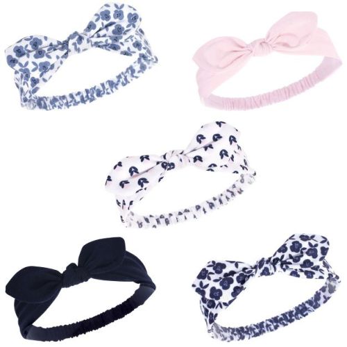 Hudson Baby Infant Girls Headbands 5pk, Blue Floral, 0-24 Months
