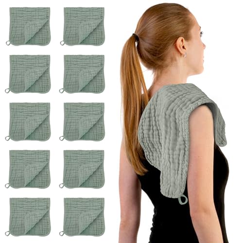 HIPHOP PANDA Muslin Burp Cloths, 10 Pack - Large 20" X10" - Ultra Absorbent and Soft 100% Cotton Baby Essentials Drool Rags and Messes for Newborn - ​Colorful Designs for Boy Girl, Fern