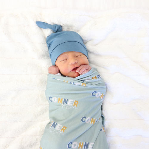 Dusty Moss Retro Personalized Baby Name Swaddle Blanket