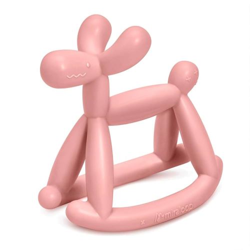 Teething Toy for Baby 3, 6, 12, 18 Months Infant, Jellydog Never Drop Food Grade Silicone Rocking Teether, Prevent Choking & Odorless, Less Dust and Hair Adhesion, Baby Gift, Mist Pink