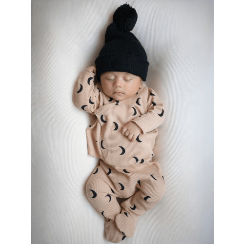 Organic Waffle Kimono & Pant Set, Tan/Black Moon