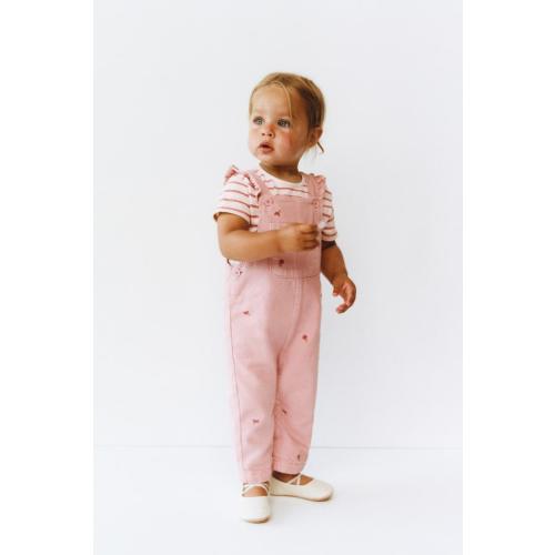 EMBROIDERED FLOWER TWILL OVERALLS - Pink | ZARA United States