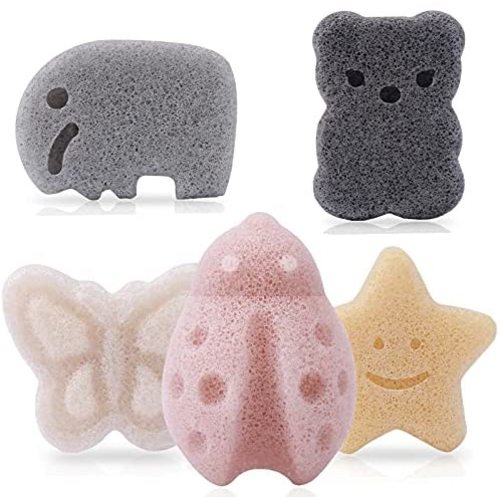 KECUCO Konjac Baby Sponge for Bathing, Natural Kids Bath Sponges for Infants, Toddler Bath Time, Cute Shapes Natural and Safe Plant-Based Konjac Baby Bath Toys, 5pcs