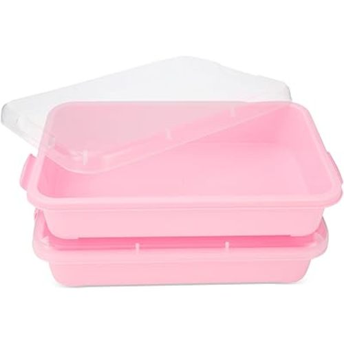 Sensory Bin Sand Tray with Lid for Toddlers 2 Pcs 15in Portable Sandbox Toy Large Plastic Tray for Kids 3 4 5 6 Fill with Sand, Water, Beads, and More (2 Pink)