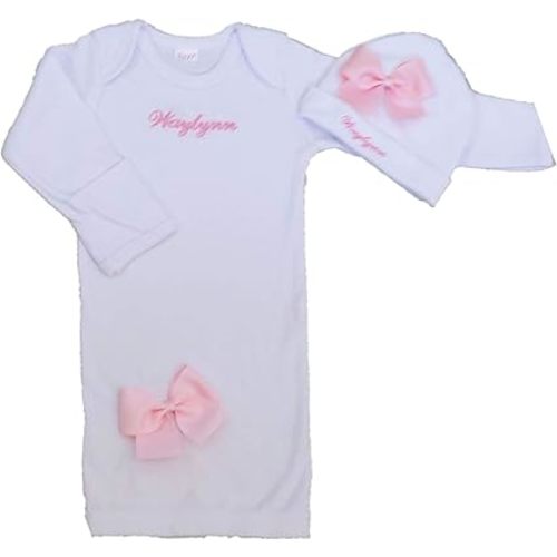Baby Girl Coming Home Outfit Monogrammed Gown & Beanie Personalized Baby Girl Shower Gift Newborn Outfit