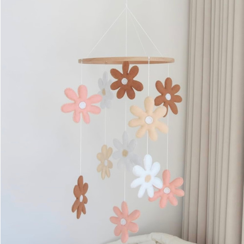 Flower Crib Mobile for Girls - Handmade Daisy Baby Mobile for Crib & Bassinet, Eco-Friendly Nursery Mobile, Shower Baby Girl Mobile for Crib