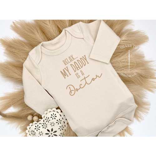 Embroidered Relax My Daddy is a Doctor Bodysuit, Cute Baby Gift for Doctor Dad, Medical Bodysuit Baby Gift, Funny Baby Shower Gift for Doc