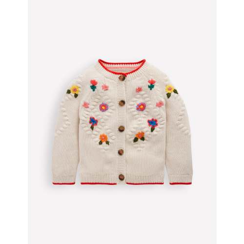 Cotton Embroidered Cardigan-Ecru Flowers