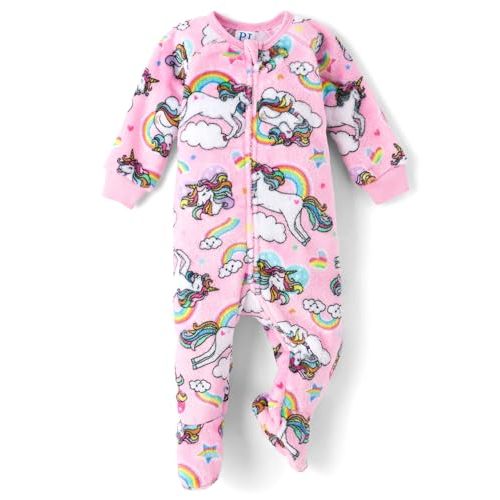 The Children's Place Baby Girls' And Toddler Fleece Zip-front One Piece Footed Pajama