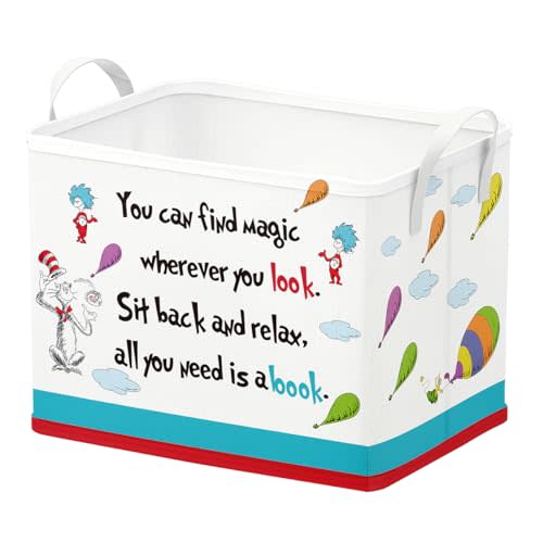 Runtoo Read Book Storage Bins Dr Inspirational Quotes Book Basket Toys Box Organizer for Kids Nursery Classroom Baby Book Shelf