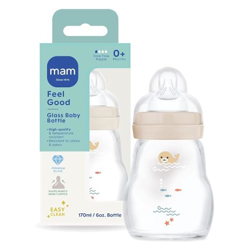 MAM 6oz Pure Glass Anti-Colic Feel Good 0+ Month Baby Bottle, 1 Pk, Unisex