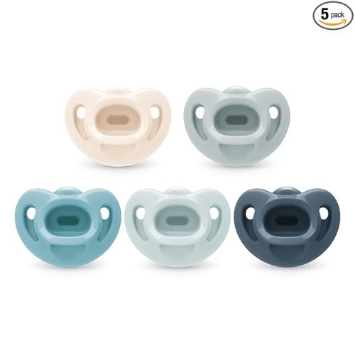 NUK 100% Silicone Comfy Orthodontic Pacifiers, 0-6 Months, Blue Fashion, Timeless Collection, 5 Count