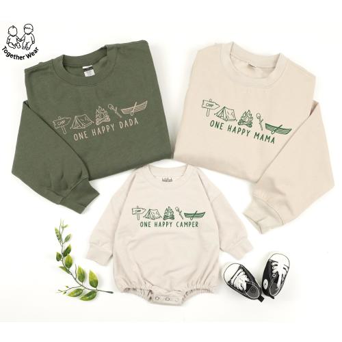 EMBROIDERED One Happy Camper Matching Shirt, Camp Mommy and Me Shirts, First Birthday Shirt, Camping 1st Birthday Outfit, Dada Mama One Set