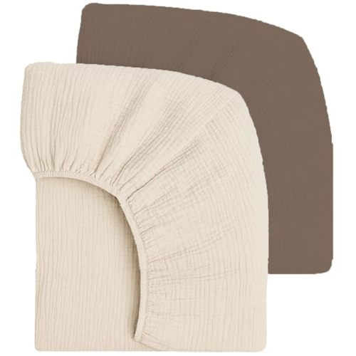 Mère & Moi: Muslin Fitted Crib Sheets: 2 Pack - Brown & Cream - 28x52", 100% Cotton, Oeko-TEX, Ultra-Soft & Breathable, Baby-Toddler Mattress Bedding