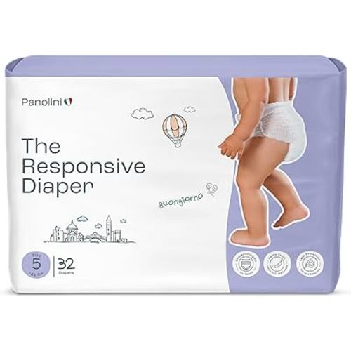 The Responsive Diaper Size 5 (31+ lbs), 32 Ct Italian Premium Design, Soft, Unscented & Hypoallergenic, 12 Hrs Leak Protection, No-Tape Flexible Fit Pull-Up Disposable Diapers for Babies