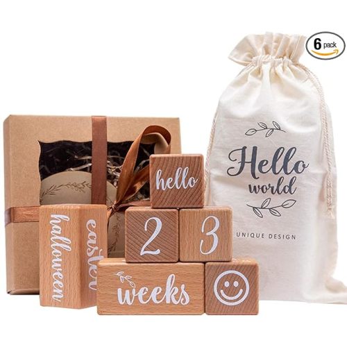 Milestone Blocks Set of 6 Baby Age Blocks for Monthly Milestone Wooden Photo Props Set Perfect for Baby Shower and Keepsake
